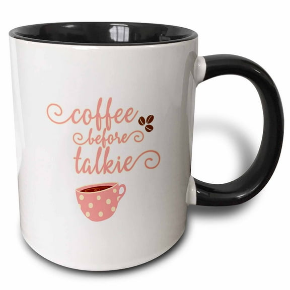 3drose, Watercolor Pink Dots Typography - Coffee Before Talkie, 11oz Two-tone Black Mug