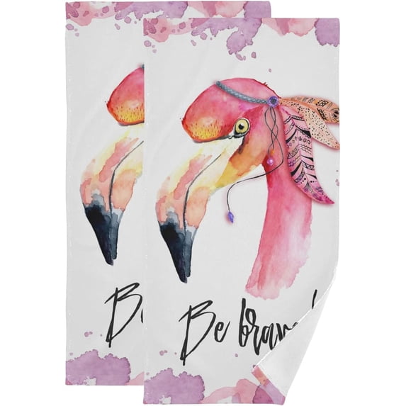 Watercolor Pink Flamingo Hand Towels for Bathroom, Be Brave Kitchen Towel 2 PCS Ultra Soft and Highly Absorbent Decorative Fingertip Face Bath Towels for Spa & Hotel, 28.3"x 14.4"