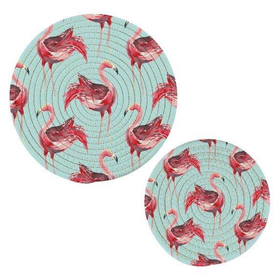 Watercolor Pink Flamingo Pot Holders Set Trivets Hot Pads Cotton Mats for Cooking