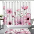 Watercolor Pink Floral Boho Style Shower Curtain Set Soft Pastel Flower Bathroom Decor White