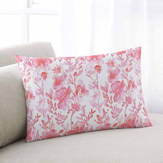 Watercolor Pink Floral Throw Pillow Cover, Pillowcase Protectors with Zipper, Breathable Decorative Lumbar Pillow Case Cover, Pink Ombre Botanical Summer Pillow Shams for Couch Sofa 12x20Inch