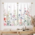 thumbnail image 1 of Watercolor Pink Flower Kitchen Curtains Floral Plant Wildflower Bathroom Curtains Window Treatment Drapes Tier Spring Cafe Small Bedroom Short French Door Curtains 42"W x 96"L (Pack of 2), 1 of 6