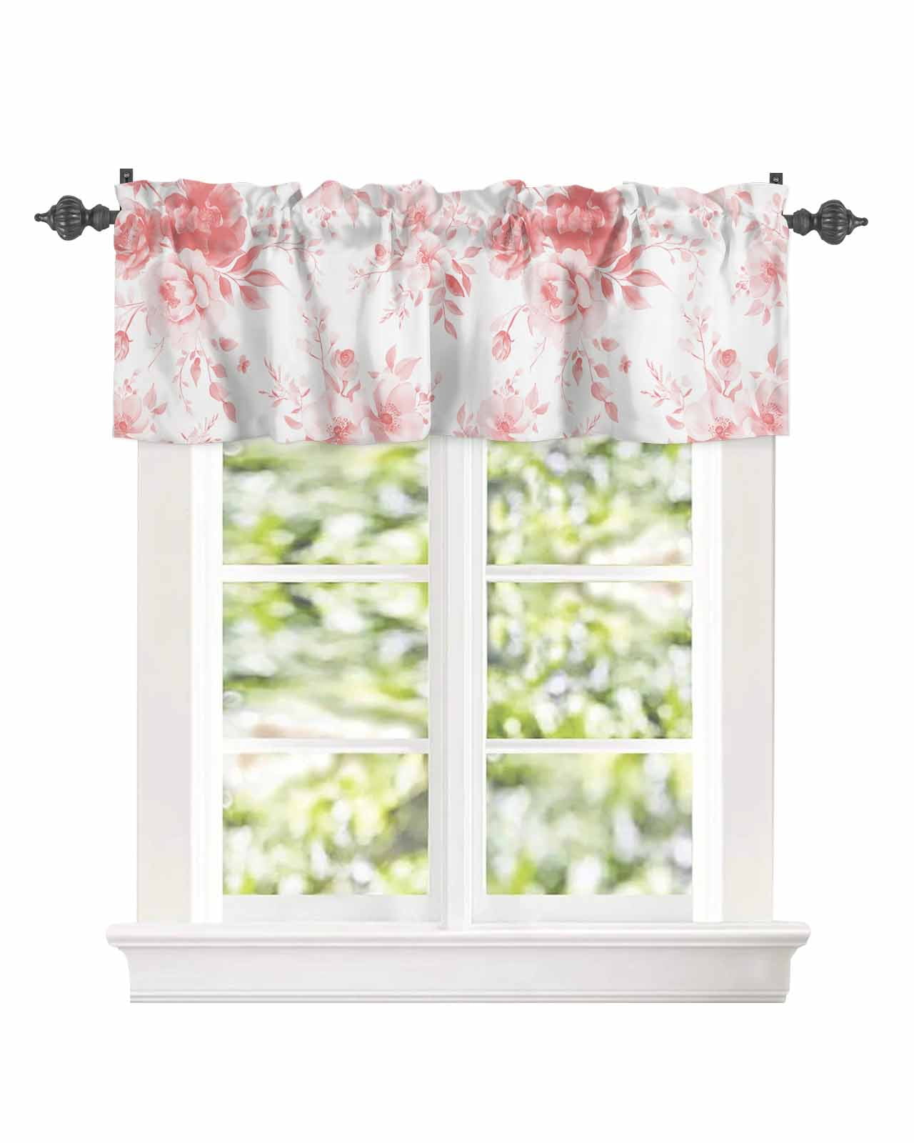 Watercolor Pink Flowers Blossom Curtain Valances for Kitchen Windows,Rod Pocket Short Valance Vintage Rural Floral Window Treatment for Living Room Bathroom Bedroom,42" x 18"-1 Panel