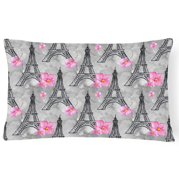 Watercolor Pink Flowers Eiffel Tower Canvas Fabric Decorative Pillow