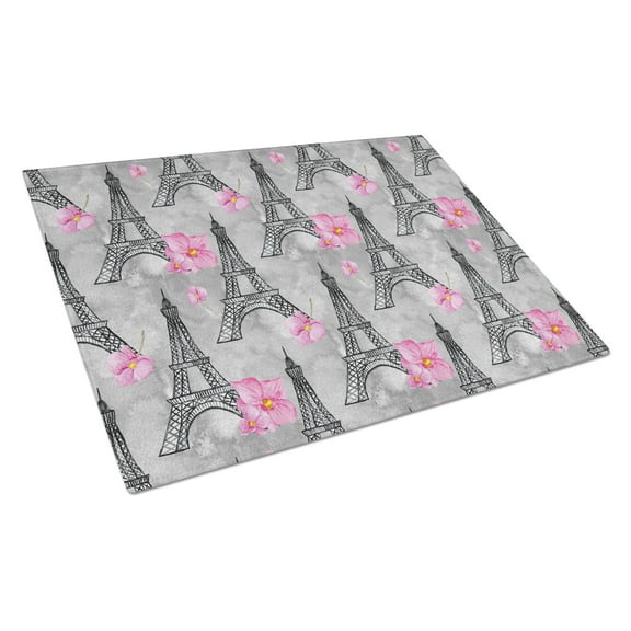 Watercolor Pink Flowers Eiffel Tower Glass Cutting Board Large