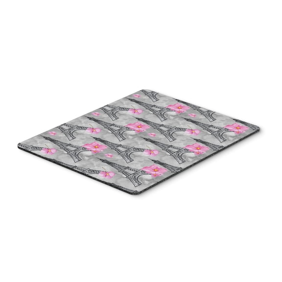 Watercolor Pink Flowers Eiffel Tower Mouse Pad Hot Pad or Trivet
