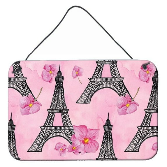 Watercolor Pink Flowers & Eiffel Tower Wall or Door Hanging Prints, 8 x 12 in.