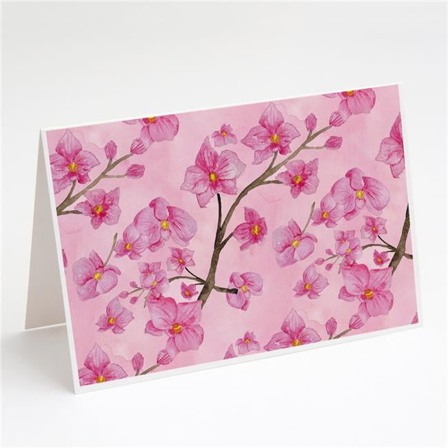 Watercolor Pink Flowers Greeting Cards & Envelopes - Pack of 8