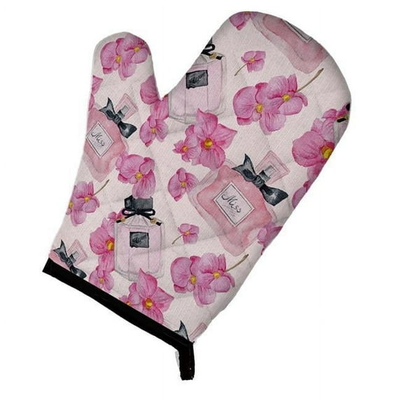 Watercolor Pink Flowers & Perfume Oven Mitt - Pink
