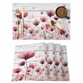 thumbnail image 1 of Watercolor Pink Flowers Placemats Set of 4, Spring Flowers Botanical Wood Grain Placemats for Dining Table, Place Mats for Kitchen Tabletop, Waterproof Wipeable Dining Table Mats Set, 1 of 9