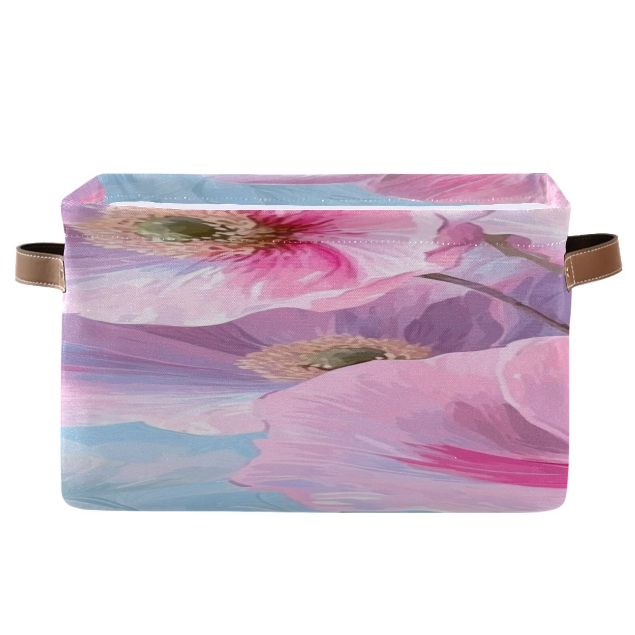 Watercolor Pink Flowers Square Storage Bins with Handles Collapsible ...