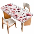 thumbnail image 1 of Watercolor Pink Flowers Table Cloths for 3 Foot Rectangle Tables, Spring Flowers Botanical Wood Grain Patio Waterproof Elastic Fitted Tablecloths, Washable Rectangular Table Cover for Camping, 1 of 8