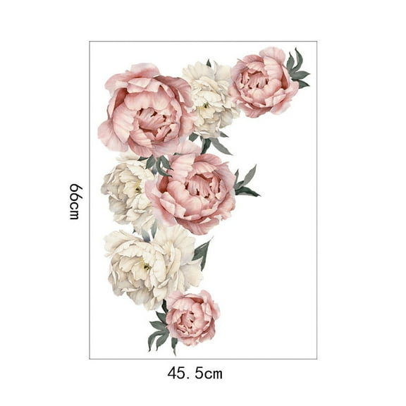Watercolor Pink Flowers Wall Decal, Blooming Peony Floral Flowers Sticker for Girls Bedroom Wedding Party Decoration