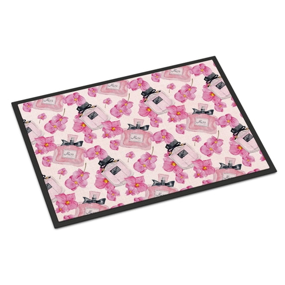 Watercolor Pink Flowers and Perfume Doormat 18x27