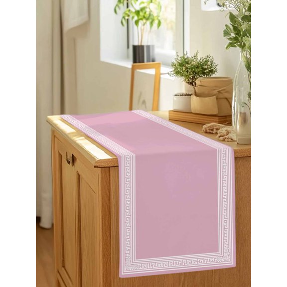 Watercolor Pink Greece Key Table Runner 36 Inches Long,Kitchen Dining Tablerunners Abstract Geometric Greece Linen Table Runners Dresser Scarves for Home Dinner Wedding Holiday Party Decor
