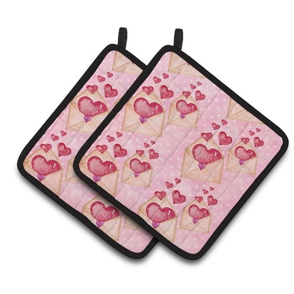 Watercolor Pink Love Letter Pair of Pot Holders - Pink