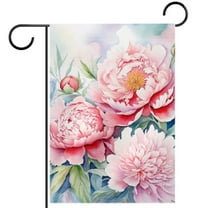 Watercolor Pink Peony Garden Flag Double Sided House Flag for Outdoor Home, Personalized All Year Round Yard Decor 12 x 18 Inch