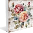 thumbnail image 1 of Watercolor Pink Rose Wooden Box Sign Rose Gifts Funny Rose Decor For Bathroom Rose Table Decor Table Centerpieces for Dining Room Wood Block Signs Housewarming Gifts 5x5 In, 1 of 6
