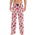 thumbnail image 1 of Watercolor Pink Strawberry Mens Pajama Pant Sleep and Lounge Bottons with Pockets, 1 of 7