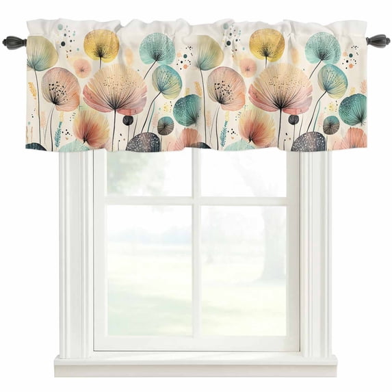 Watercolor Pink Teal Dandelion Window Valance Curtain Abstract Wildflowers Rod Pocket Short Curtain for Living Room, Bedroom & Kitchen Window Decor 42x18in