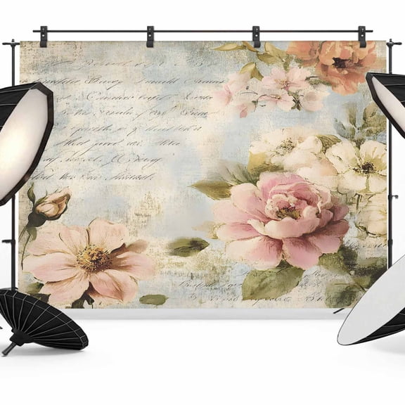 Watercolor Pink White Flowers Backdrop for Photography, Vintage Letter Texture Photo Backdrop Portrait Background Party Banner Photo Backgrounds for Studio Booth Props, 10x8ft