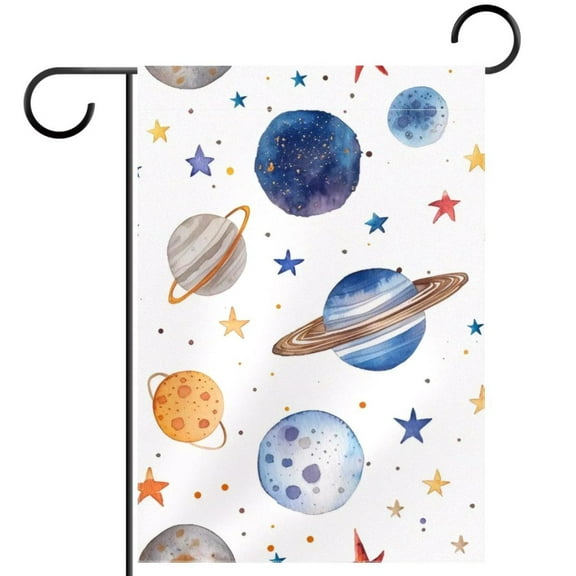 Watercolor Planets and Stars Cute Pattern Double Sided Garden Flag Decorative Weather Resistant Yard Flag, Large DIY Vertical Flag for Farmhouse Patio Lawn, 28x40 Inch