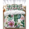thumbnail image 1 of Watercolor Plant Bedding Duvet Cover Set Queen Size 4 Pieces Succulent Cactus Pink Floral Botanical Bedding Set with Zipper Closure, 1 Comforter Cover 90x92 Inches 1 Flat Sheet & 2 Pillow Cases, 1 of 7