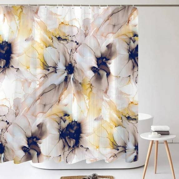 Watercolor Plant Floral Shower Curtain Flower Bath Curtain Polyester Fabric Waterproof Bathroom Curtains with Bath Scree
