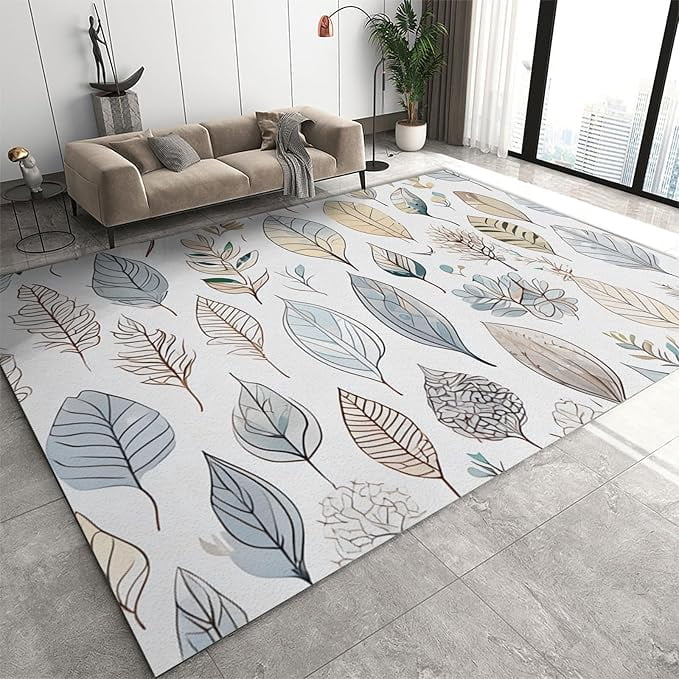 Watercolor Plant Leaves Area Rug, European Style Leaf Texture Art Large ...