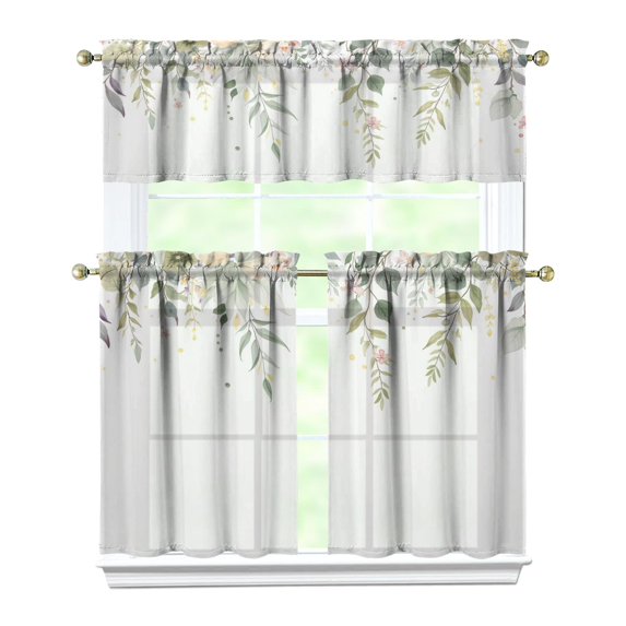 Watercolor Plant Leaves1(1) Kitchen Curtain Valance 3 Piece Home Curtains and Valance Set Curtain Sink Window Decor Window Treatment Tier 27.5x36 Length