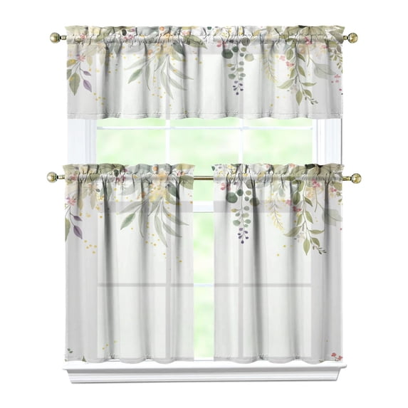 Watercolor Plant Leaves4(1) Kitchen Curtain Valance 3 Piece Home Curtains and Valance Set Curtain Sink Window Decor Window Treatment Tier 27.5x36 Length