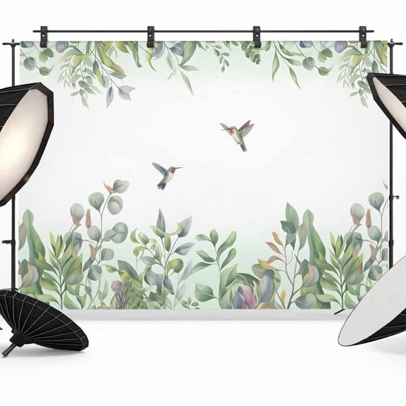 Watercolor Plant Photography Backdrop 7x5FT, Hummingbird Green Leaf Photo Backdrops, Background for Photography Studio Photo Studio Background, Back Drop for Photoshoot