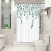 Watercolor Plant Stall Shower Curtain, Eucalyptus Botanical Green Leaves Half Narrow Shower Stall Curtains, Artistic Weeping Flower Bathroom Decor 36 X 72 Inches