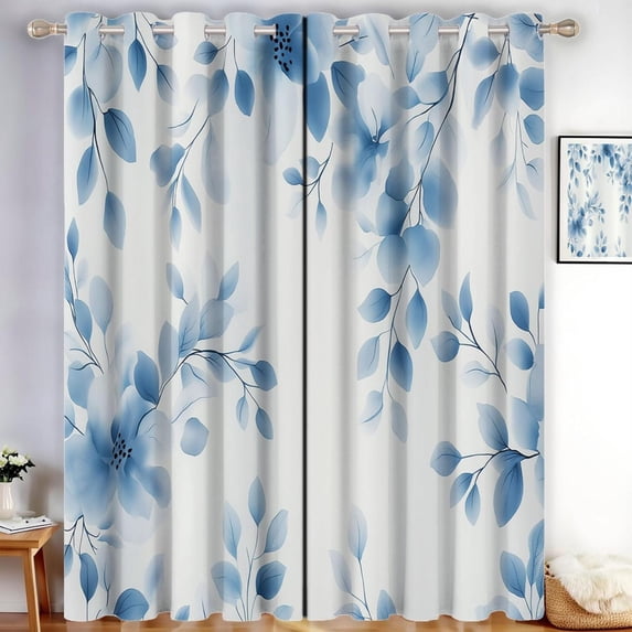 Watercolor Plants Blackout Curtains For Bedroom Vine Black Out Curtains For Living Room Grommet Thermal Insulated Room Darkening Window Drapes 42"W x 84"L (Pack of 2)