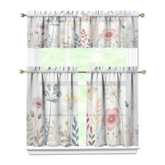 Watercolor Plants and Flowers3(1) Kitchen Curtain Valance 3 Piece Home Curtains and Valance Set Curtain Sink Window Decor Window Treatment Tier 27.5x36 Length