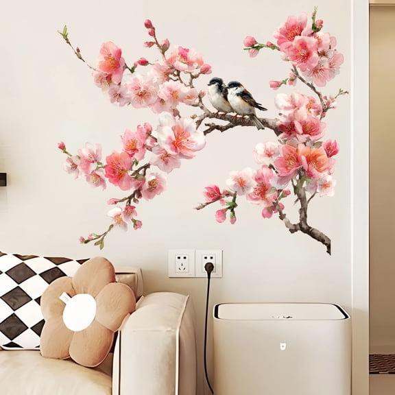 Watercolor Plum Branch Bird Wall Decal, 1 Set Wall Sticker For Bedroom Living Room Tv Background, Decorative Home Art Mural For S Teens