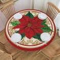 thumbnail image 1 of Watercolor Poinsettia Red Christmas Round Fitted Tablecloth with Elastic Fitted Table Covers for Round Tables 45"-56" ,24jl04caA32, 1 of 7