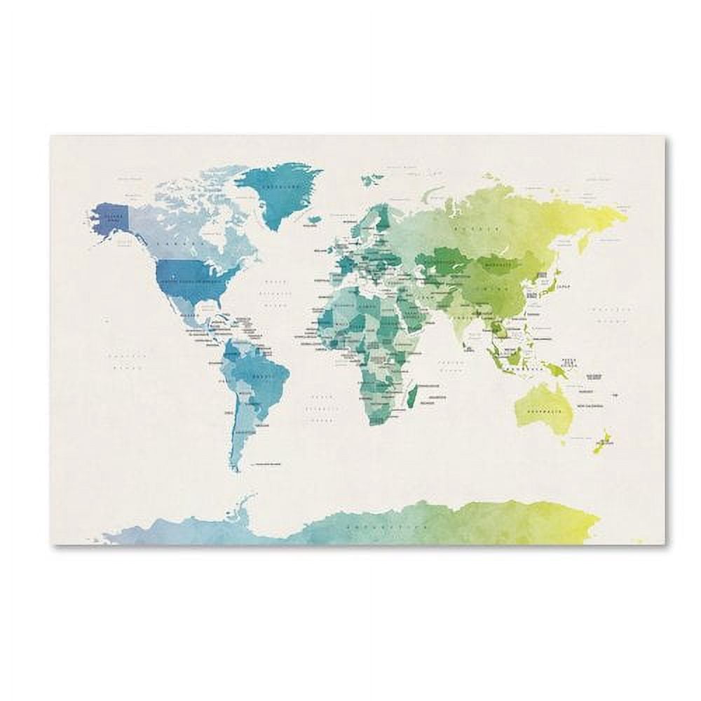 "Watercolor Political Map of the World 2" Canvas Art by Michael Tompsett