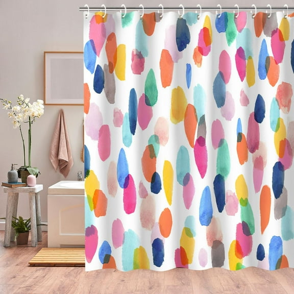 Watercolor Polka Dot Circles Shower Curtain, Kids Shower Curtain Set with 12 Hooks, Waterproof Washable Decor Bathroom Shower Curtain, 72 x 72 inches