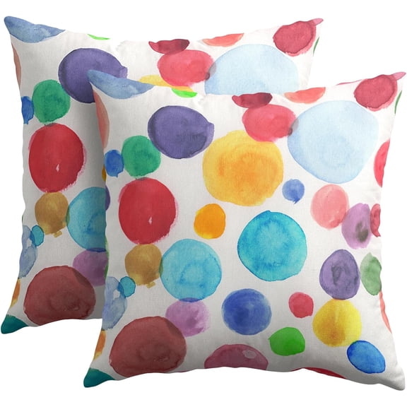 Watercolor Polka Dot Pillow Covers 20X20 Inch Rainbow Colorful Circles Decorative Pillow Cases Modern Abstract Cotton Linen Throw Pillows Set of 2 Home Decor For Sofa Couch Bedroom Porch Outdoor