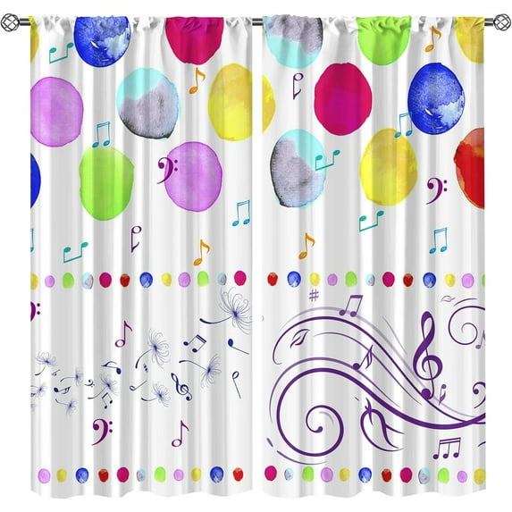 Watercolor Polka Dot Round Point Bedroom Curtains & Drapes for Living Room/Cafe, Cool Musical Theme Notes Rod Pocket Window Treatment Curtains, Dust-Proof Warm Teen Playroom Curtains-W84xL84in
