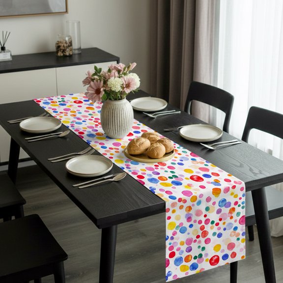 Watercolor Polka Dot on White Table Runner 36 Inches Long,Kitchen Dining Tablerunners Seamless Colorful Balls Linen Table Runners Dresser Scarves for Home Dinner Wedding Holiday Party Decor