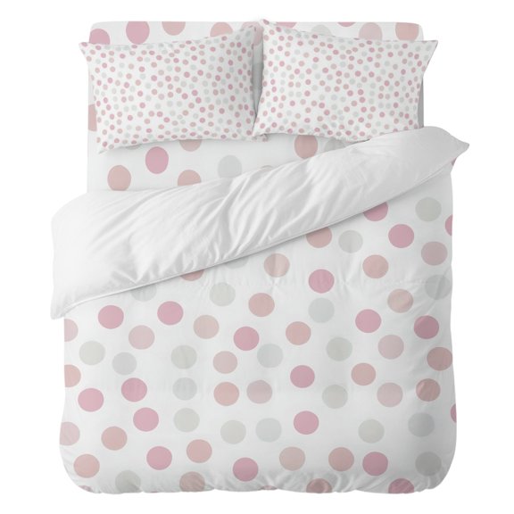 Watercolor Polka Dots Bedding Duvet Cover Set Queen Size 4 Pieces, Boho Pink Gray Dot Bedding Set with Zipper Closure, 1 Comforter Cover 90x90 Inches 1 Flat Sheet & 2 Pillow Cases