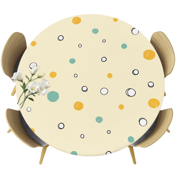 Watercolor Polka Dots Round Tablecloth 45-54 Inch Round Fitted Table Cloth with Elastic Edge, Modern Minimalist Art Yellow Waterproof Table Cover Protector for Outdoor Picnic Party Dining