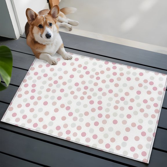 Watercolor Polka Dots Small Area Rugs 2x3 Boho Pink Gray Dot Entryway Rugs Washable Door Mat, Low-Profile Area Rugs Non Slip Floor Carpet for Living Room Bedroom Home Office