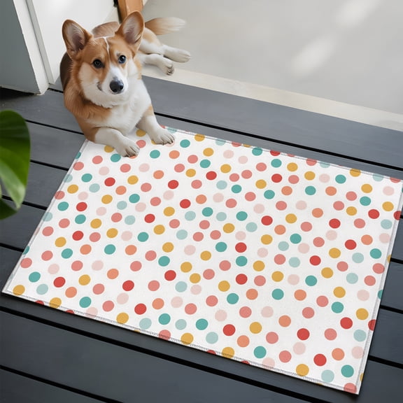 Watercolor Polka Dots Small Area Rugs 2x3 Boho Retro Orange Teal Red Dot Entryway Rugs Washable Door Mat, Low-Profile Area Rugs Non Slip Floor Carpet for Living Room Bedroom Home Office