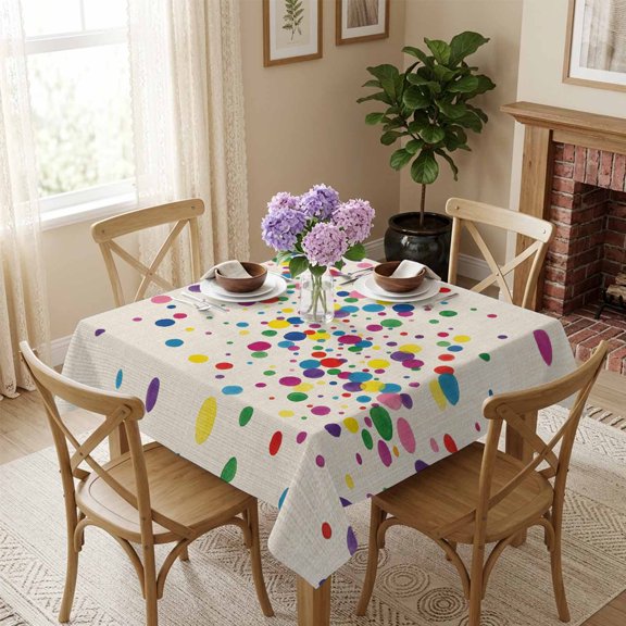 Watercolor Polka Dots Square Tablecloth 54x54 Inch Colorful Color Blocks Beige Waterproof Polyester Table Cover, Washable Stain Resistant Tablecloth for Dining Table Kitchen Wedding