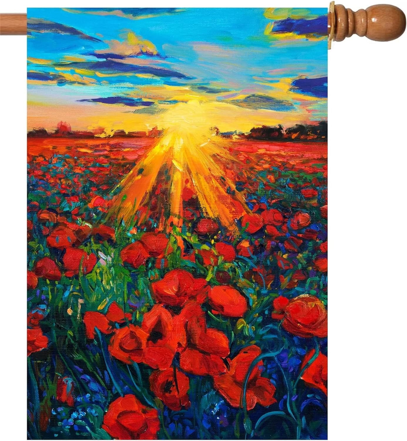 Watercolor Poppy Farm Field Flowers Sunset Art Spring Summer House Flag ...