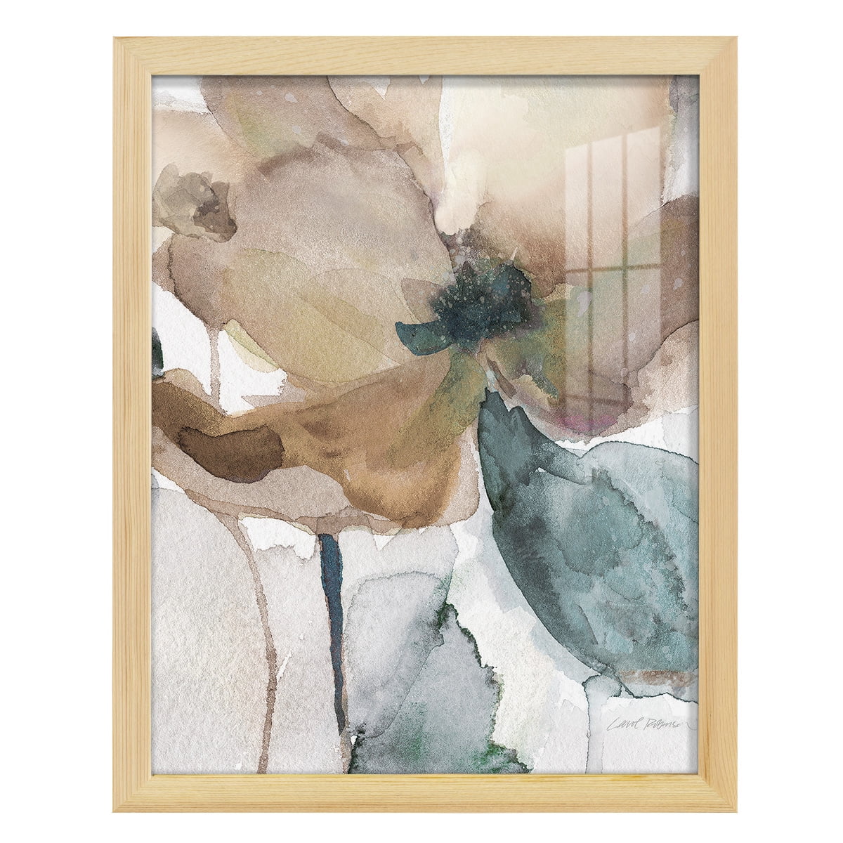 Watercolor Poppy I -Framed Print w/glass-Natural Wood