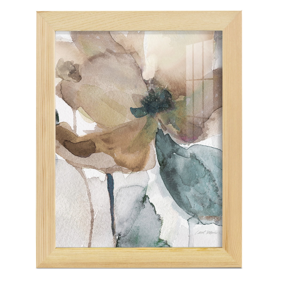 Watercolor Poppy I -Framed Print w/glass-Natural Wood